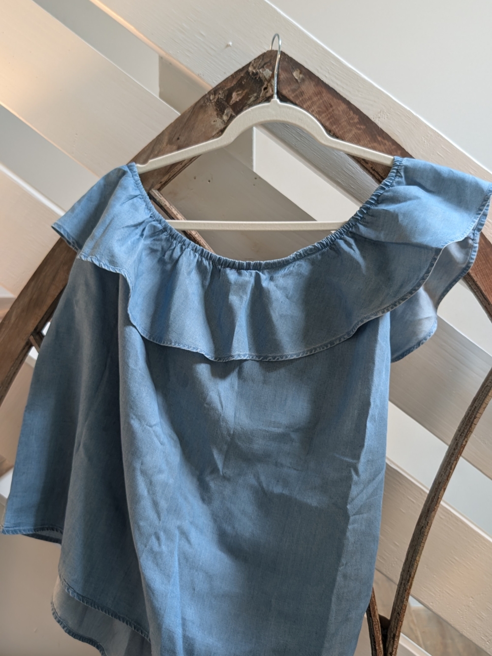 Blue Off-Shoulder Ruffle Women's Top